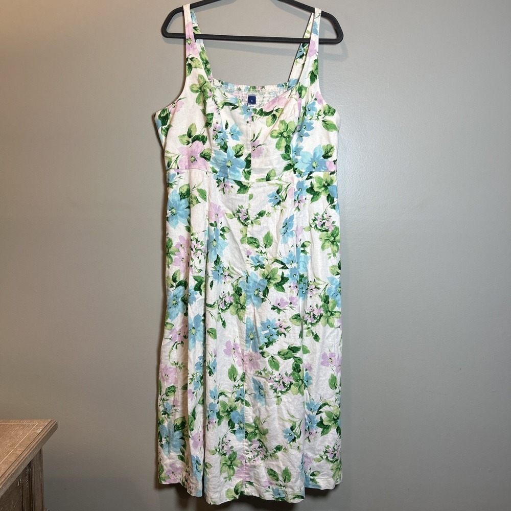 Old Navy Womens Dress XL Floral Linen Blend Smocked Feminine Beachy Cottagecore